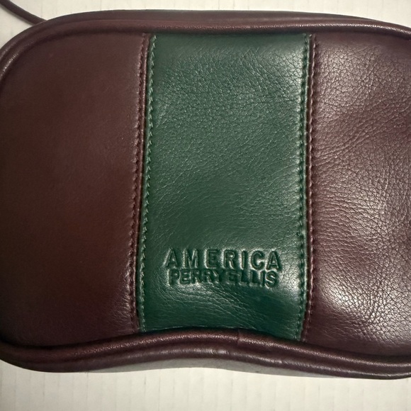 Vintage Perry Ellis America Burgundy and Green leather Crossbody Bag… - Picture 2 of 6